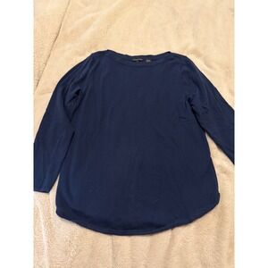 Jeanne Pierre Navy Blue 100% Cotton Boat Neck Long Sleeve Sweater Womens Large